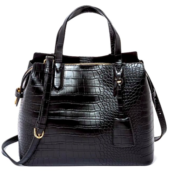 a new day Handbags - Alligator Print Triple Compartment Satchel Handbag - A New Day Black